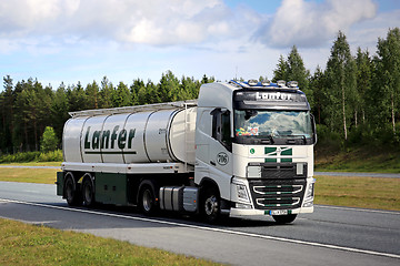 Image showing Volvo FH Semi Tank Truck on Motorway at Summer