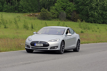 Image showing Tesla Model S Electric Car on Summer Road