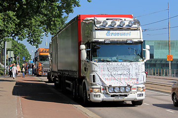 Image showing Truck Convoy Protest in Helsinki 2016