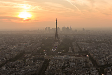 Image showing Aerial view of Paris at sunset.