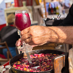 Image showing Refreshing sangria served on food stall.