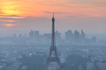 Image showing Aerial view of Paris at sunset.