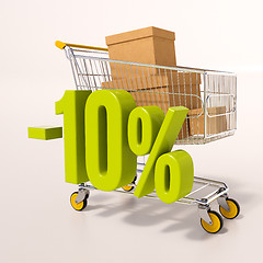 Image showing Shopping cart and percentage sign, 10 percent