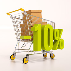 Image showing Shopping cart and percentage sign, 10 percent