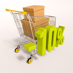 Image showing Shopping cart and percentage sign, 10 percent