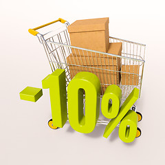 Image showing Shopping cart and percentage sign, 10 percent