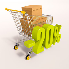 Image showing Shopping cart and percentage sign, 20 percent