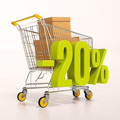 Image showing Shopping cart and percentage sign, 20 percent