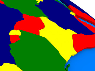 Image showing Kenya, Uganda, Rwanda and Burundi on colorful 3D globe