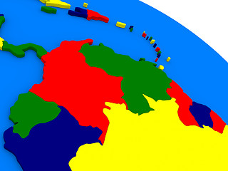 Image showing Colombia and Venezuela on colorful 3D globe