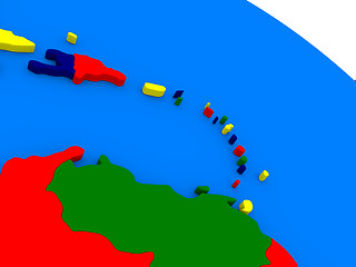 Image showing South Caribbean on colorful 3D globe