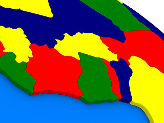 Image showing Ivory Coast, Ghana and Burkina Faso on colorful 3D globe