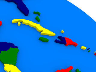 Image showing North Caribbean on colorful 3D globe