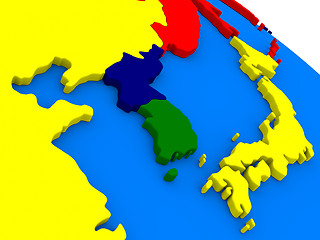 Image showing South Korean and North Korea on colorful 3D globe