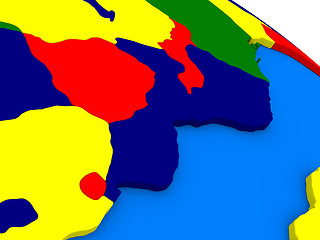 Image showing Mozambique and Zimbabwe on colorful 3D globe