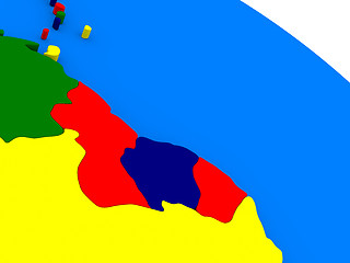 Image showing Guyana and Suriname  on colorful 3D globe