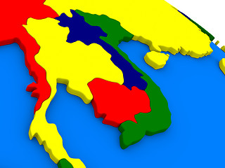 Image showing Laos and Cambodia on colorful 3D globe