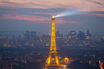 Image showing Eiffel Tower and Paris cityscape from above, France