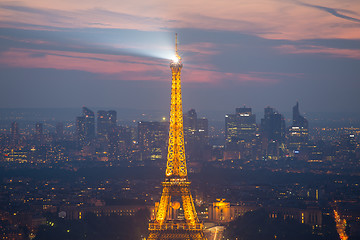 Image showing Eiffel Tower and Paris cityscape from above, France