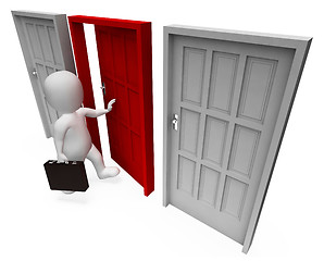 Image showing Character Doors Shows Business Person And Path 3d Rendering