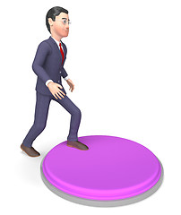 Image showing Businessman Character Indicates Emergency Button And Render 3d R