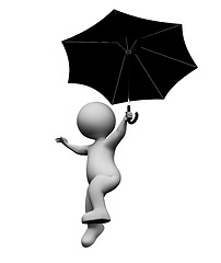 Image showing Flying Umbrella Represents Man Parasols And Render 3d Rendering