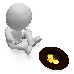 Image showing Begging Coins Shows Homelessness Savings And Monetary 3d Renderi