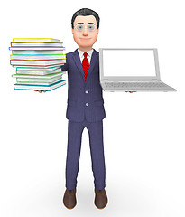 Image showing Books Businessman Shows Stack Knowledge And Internet 3d Renderin