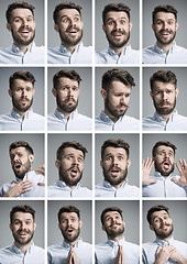 Image showing Set of young man\'s portraits with different emotions