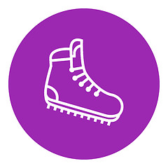 Image showing Hiking boot with crampons line icon.