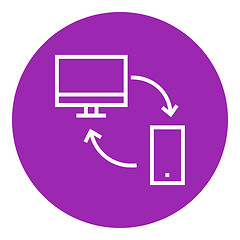 Image showing Synchronization computer with mobile device line icon.