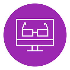 Image showing Glasses on computer monitor line icon.