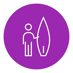 Image showing Man with surfboard line icon.