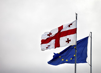 Image showing Flags of Georgia and European Union