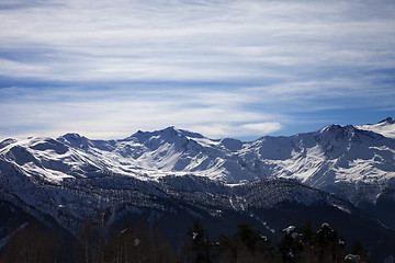 Image showing Sunlight snowy mountains in nice evening