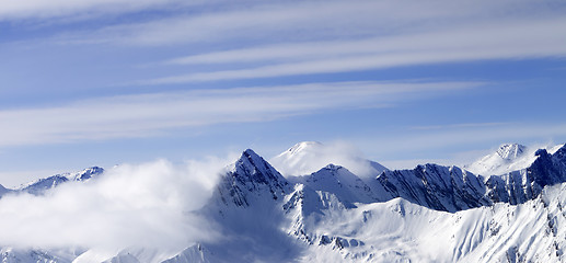 Image showing Panoramic view on high mountains in haze