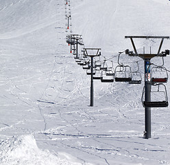 Image showing Ropeway and ski slope at nice day