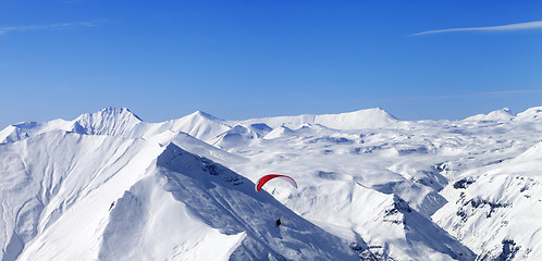 Image showing Panoramic view on speed riding in Caucasus Mountains