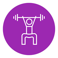 Image showing Man exercising with barbell line icon.