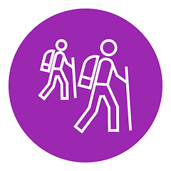 Image showing Tourist backpackers line icon.