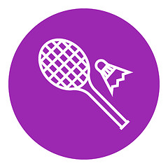 Image showing Shuttlecock and badminton racket line icon.