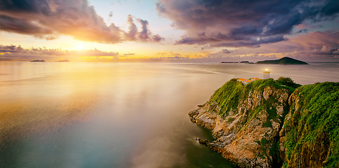 Image showing Hong Kong lighthouse during sunrise