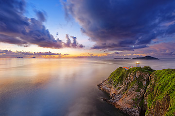 Image showing Hong Kong lighthouse during sunrise