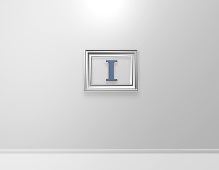 Image showing picture frame with letter i on white wall - 3d illustration