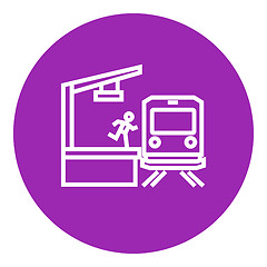 Image showing Latecomer man running along the platform to reach train line icon.