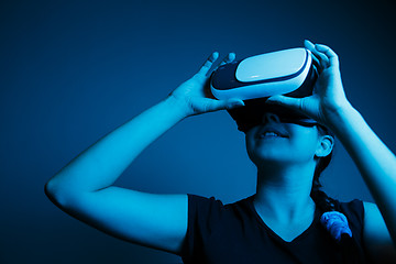 Image showing Woman with glasses of virtual reality