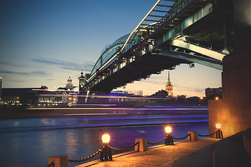 Image showing night landscape with Bogdan Hmelnitsky covered bridge in Moscow