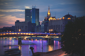 Image showing Moscow evening landscape with bridges on Moscow-river