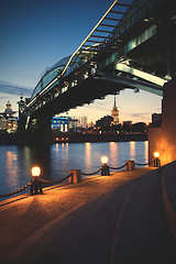 Image showing evening cityscape with Bogdan Khmelnitsky Bridge, Moscow, Russia