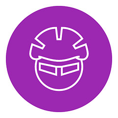 Image showing Man in bicycle helmet and glasses line icon.